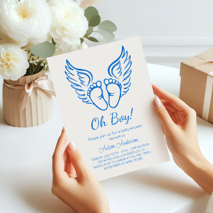 Oh Junge! Angel Wings Baby Dusche für Jungen Einladung