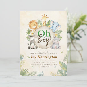 Oh Junge Aquarell-Safari-Baby-Party Einladung