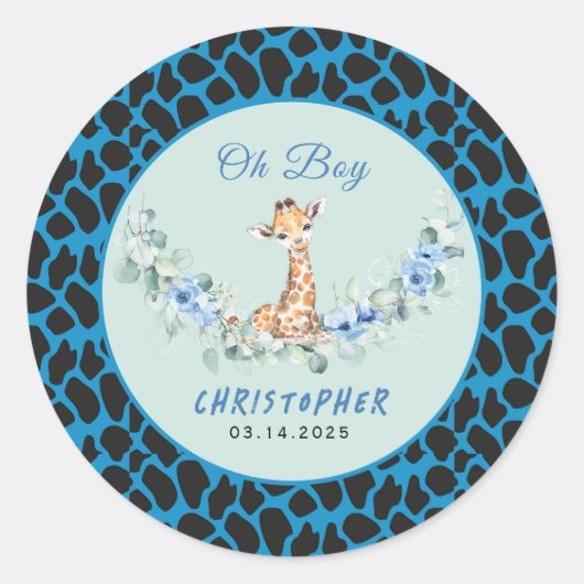 Oh Junge! Baby Giraffe Baby Dusche Runder Aufkleber (Vorderseite)