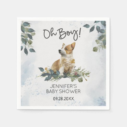 Oh Junge! Baby Shower Corgi Puppy Serviette (Vorderseite)