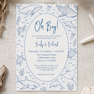 Oh Junge Baby Shower Ozean Tier Minimalistisch Mar Einladung