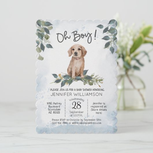 Oh Junge! Baby Shower Puppy Dog Einladung (Stehend Vorderseite)