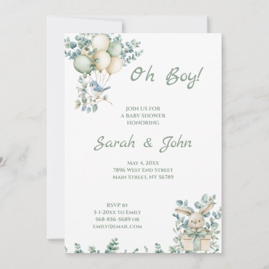 Oh Junge, Babydusche Eukalyptus Einladung (Vorderseite)