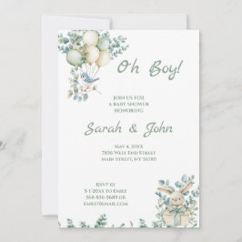 Oh Junge, Babydusche Eukalyptus Einladung