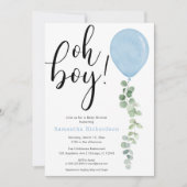 Oh Junge Ballon Grüne Eukalyptus Babydusche Einladung (Vorderseite)