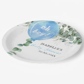 Oh Junge Ballon Grüne Eukalyptus Babydusche Pappteller (Schrägansicht)