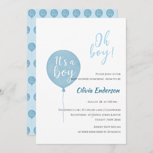 Oh, Junge! Balloon Baby ist fällig Einladung (Vorne/Hinten)