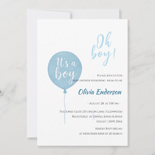 Oh, Junge! Balloon Baby ist fällig Einladung (Vorderseite)