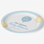 Oh, Junge! Balloon Baby ist fällig Pappteller (Schrägansicht)