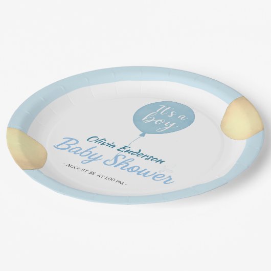 Oh, Junge! Balloon Baby ist fällig Pappteller (Schrägansicht)