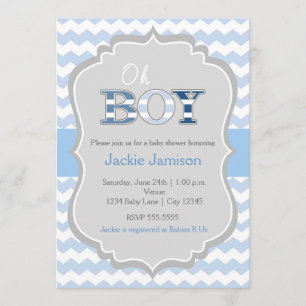 Oh Junge Blau Graue Chevron Babyparty-Einladung Einladung