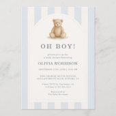 Oh Junge Blau Teddybär Baby Shower Einladung (Vorderseite)