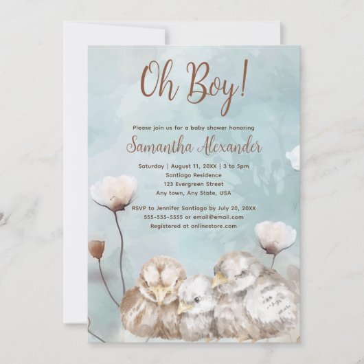 Oh Junge! Blaue Aquarell-Babydusche Einladung (Vorderseite)