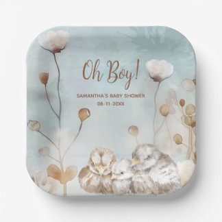 Oh Junge! Blaue Aquarell-Babydusche Pappteller