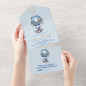 Oh Junge blaue Aquarellendusche All In One Einladung (Abreißen)