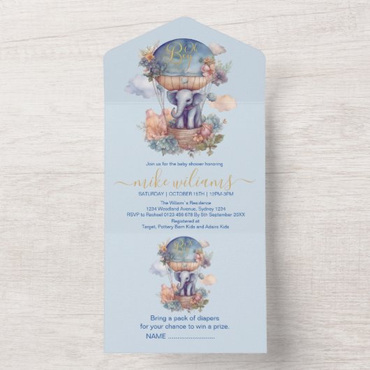 Oh Junge blaue Aquarellendusche All In One Einladung (Innen Boden)