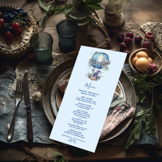 Oh Junge blaue Aquarellendusche Menükarte