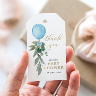 Oh Junge Blaue Ballon Grüne Baby-Party Geschenkanhänger