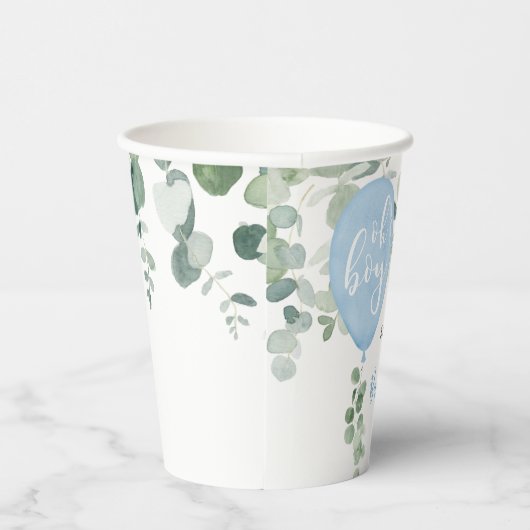 Oh Junge blaue Ballon Junge Babydusche Grün Pappbecher (Rechts)