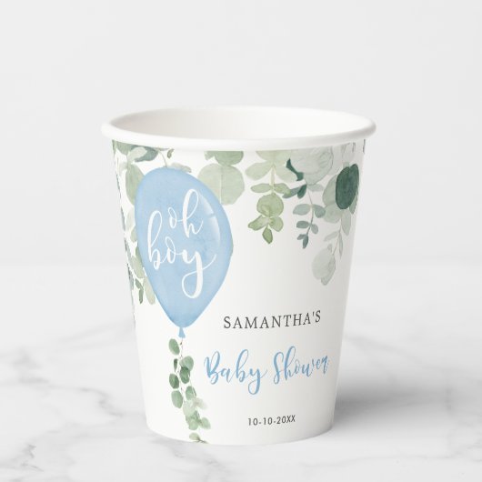 Oh Junge blaue Ballon Junge Babydusche Grün Pappbecher (Vorderseite)