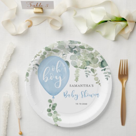 Oh Junge blaue Ballon Junge Babydusche Grün Pappteller (Hochzeit)