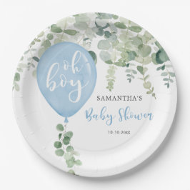 Oh Junge blaue Ballon Junge Babydusche Grün Pappteller