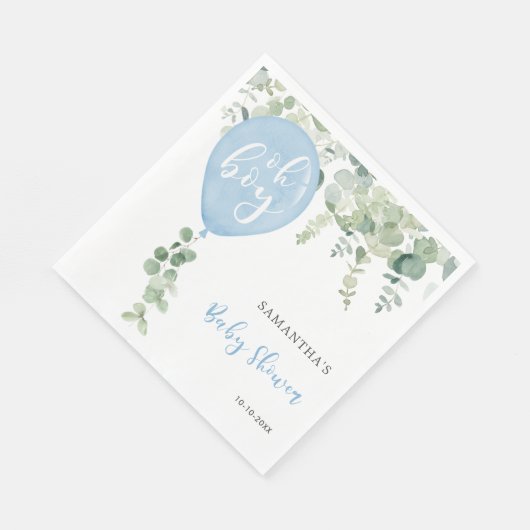 Oh Junge blaue Ballon Junge Babydusche Grün Serviette (Ecke)