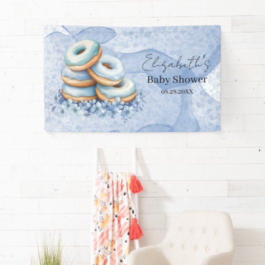 Oh Junge Blaue Donuts Baby Shower Banner (Insitu)