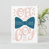 Oh, Junge. Blaue Krawatte Moderne Typografie Babyd Einladung (Stehend Vorderseite)