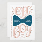 Oh, Junge. Blaue Krawatte Moderne Typografie Babyd Einladung (Vorne/Hinten)