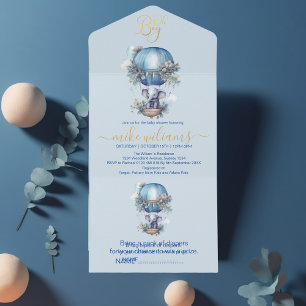 Oh Junge Blaue Wasserfarbe Elefant Baby Shower All In One Einladung