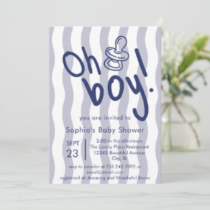 Oh Junge Blaue Wellig gestreifte Babyparty Einladung