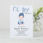 Oh Junge blauen Denim Cartoon Baby Shower Einladun (Stehend Vorderseite)