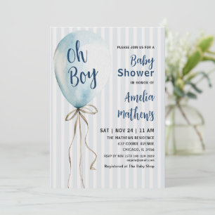 Oh Junge Blauer Luftballon Aquarell-Baby-Party-Ein Einladung