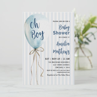 Oh Junge Blauer Luftballon Aquarell-Baby-Party-Ein Einladung