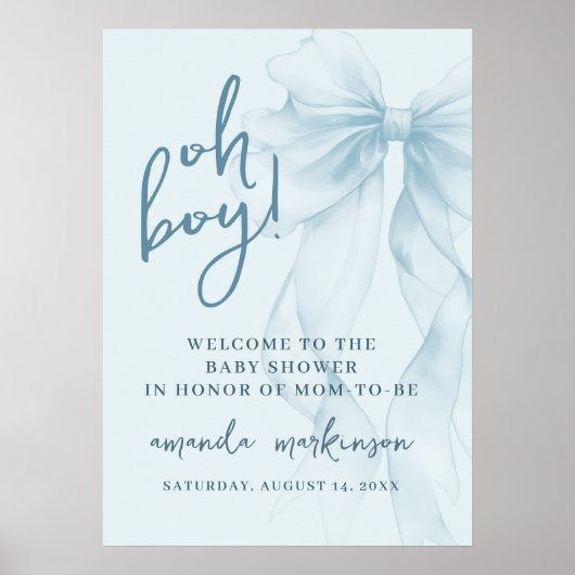 Oh Junge Blaues Wasserfarbenes Schleifen-Baby-Part Poster (Vorne)