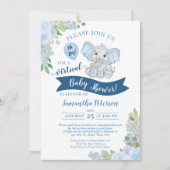 Oh Junge! Blue Elephant & Floral Virtual Baby Dusc Einladung (Vorderseite)
