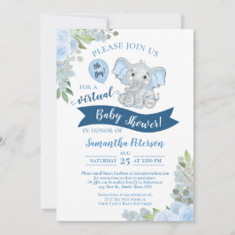 Oh Junge! Blue Elephant & Floral Virtual Baby Dusc Einladung
