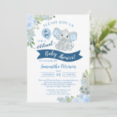 Oh Junge! Blue Elephant & Floral Virtual Baby Dusc Einladung (Stehend Vorderseite)