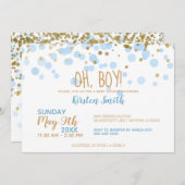 Oh Junge! Blue & Gold Confetti Babydusche Einladung (Vorne/Hinten)