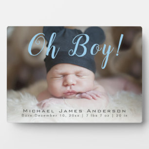 Oh Junge! Blue Modern Script New Baby Boy Keepake Fotoplatte