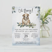Oh Junge! Bulldog Welpe Modern Watercolor Baby Einladung (Stehend Vorderseite)