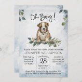 Oh Junge! Bulldog Welpe Modern Watercolor Baby Einladung (Vorne/Hinten)
