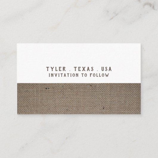 Oh Junge, Burlap Mustache Save the Date Begleitkarte (Rückseite)