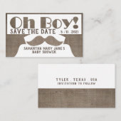 Oh Junge, Burlap Mustache Save the Date Begleitkarte (Vorne/Hinten)