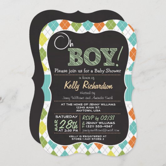 Oh Junge! Chalkboard-Look Kinderdusche Einladung (Vorne/Hinten)