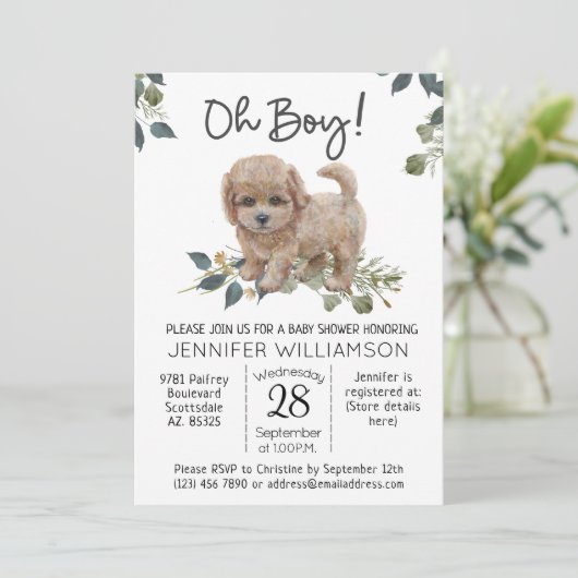 Oh Junge! Dog Baby Duwer Labradoodle Einladung (Stehend Vorderseite)