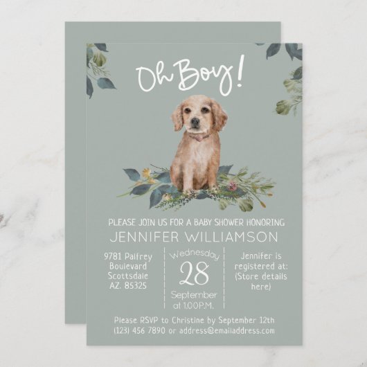 Oh Junge! Dog Baby Shower Einladung (Vorne/Hinten)
