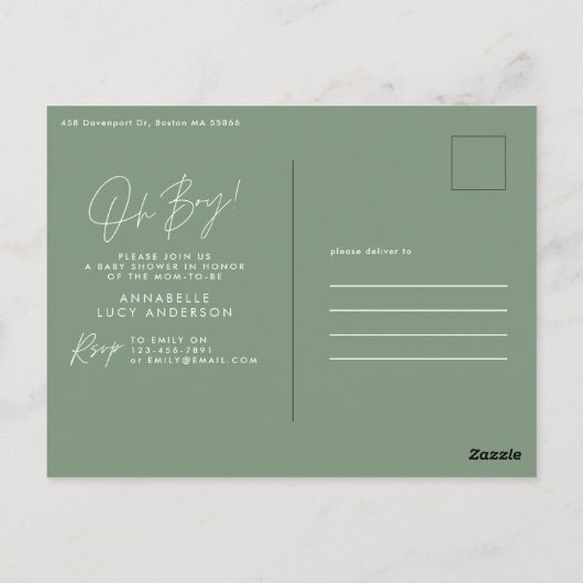 oh Junge Duschkopf Grün elegant Postkarte (Rückseite)