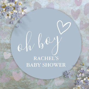 Oh Junge Dusty Blau Baby Shower Süße Herz Dankesch Runder Aufkleber
